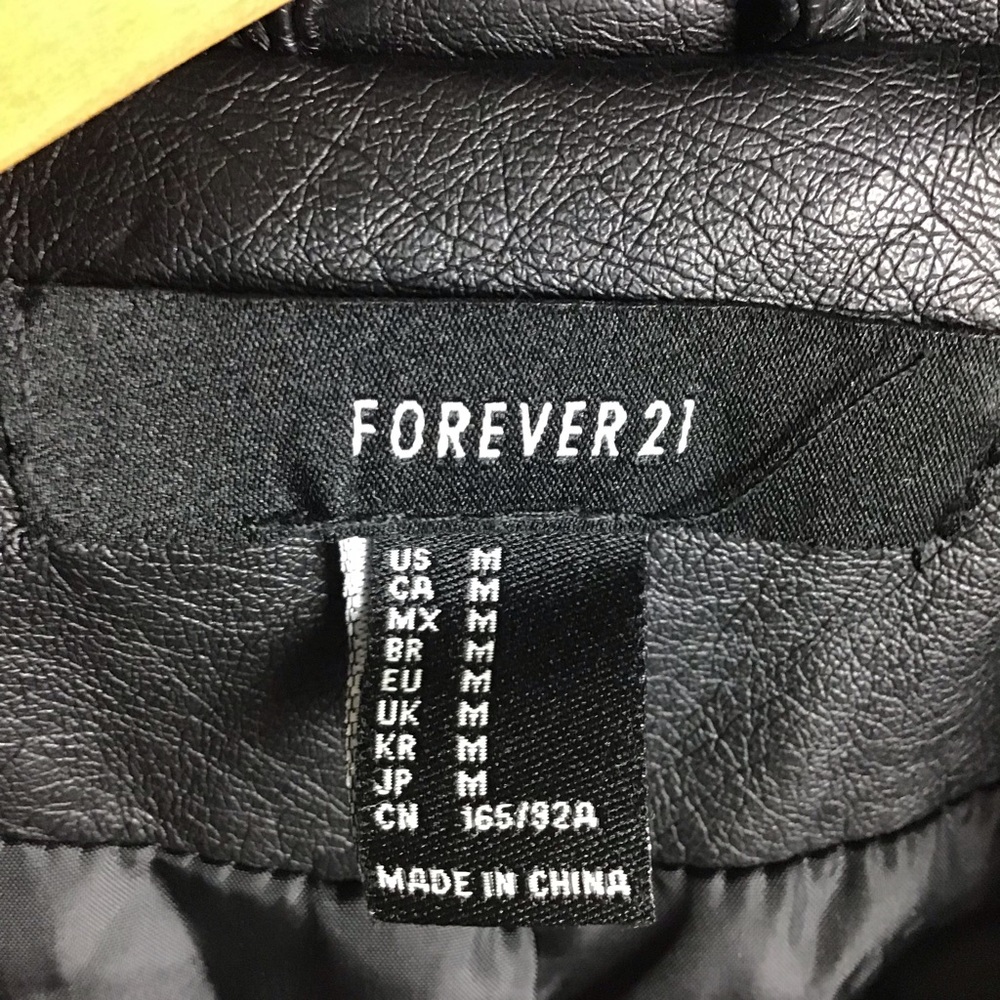 Forever 21 Faux Leather Jacket M Black Moto Biker Zip Up Coat Women’s - Picture 9 of 10